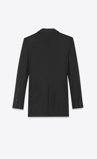 Cross-closing blazer with “gangster lamé” stripes